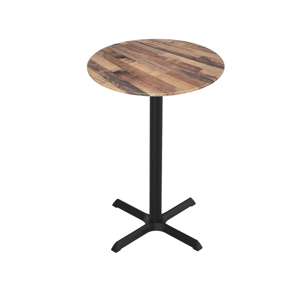 42 Tall OD211 Black Table Base w30x30 foot and 32 Diameter Rustic Top, IndoorOutdoor